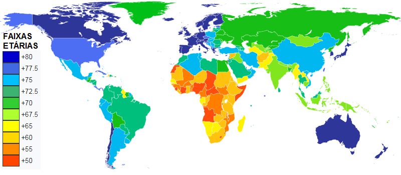 Expectativa média de vida no mundo